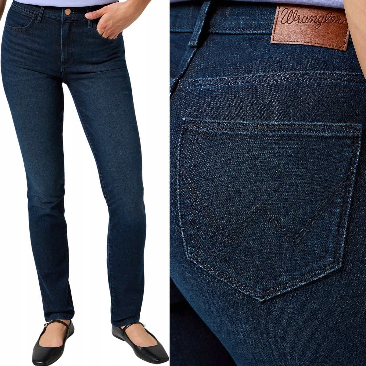 Wrangler SLIM GRANATOWE PROSTE WYSOKIE DAMSKIE SPODNIE JEANSOWE W27 L32