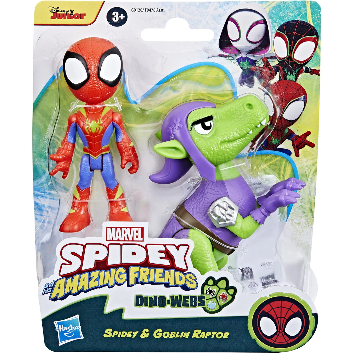 SPIDEY I SUPER KUMPLE MARVEL DINO-WEBS FIGURKI SPIDEY + GOBLIN RAPTOR