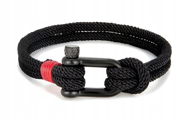 Nowa, męska czarna bransoleta, podwójny sznur - survivalowy styl