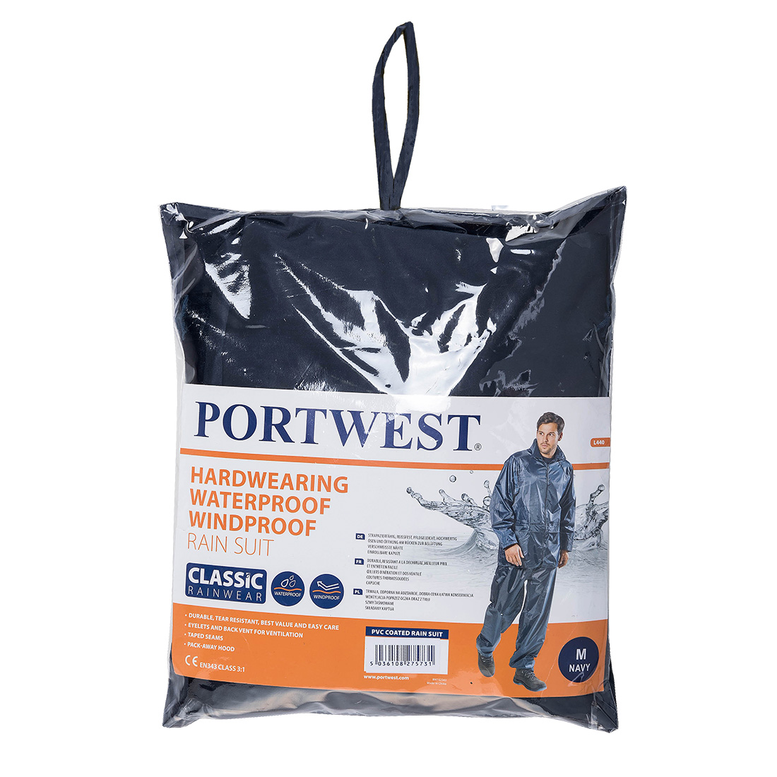 PORTWEST L440 ZESTAW PRZECIWDESZCZOWY (KURTKA + SPODNIE); GRANATOWY