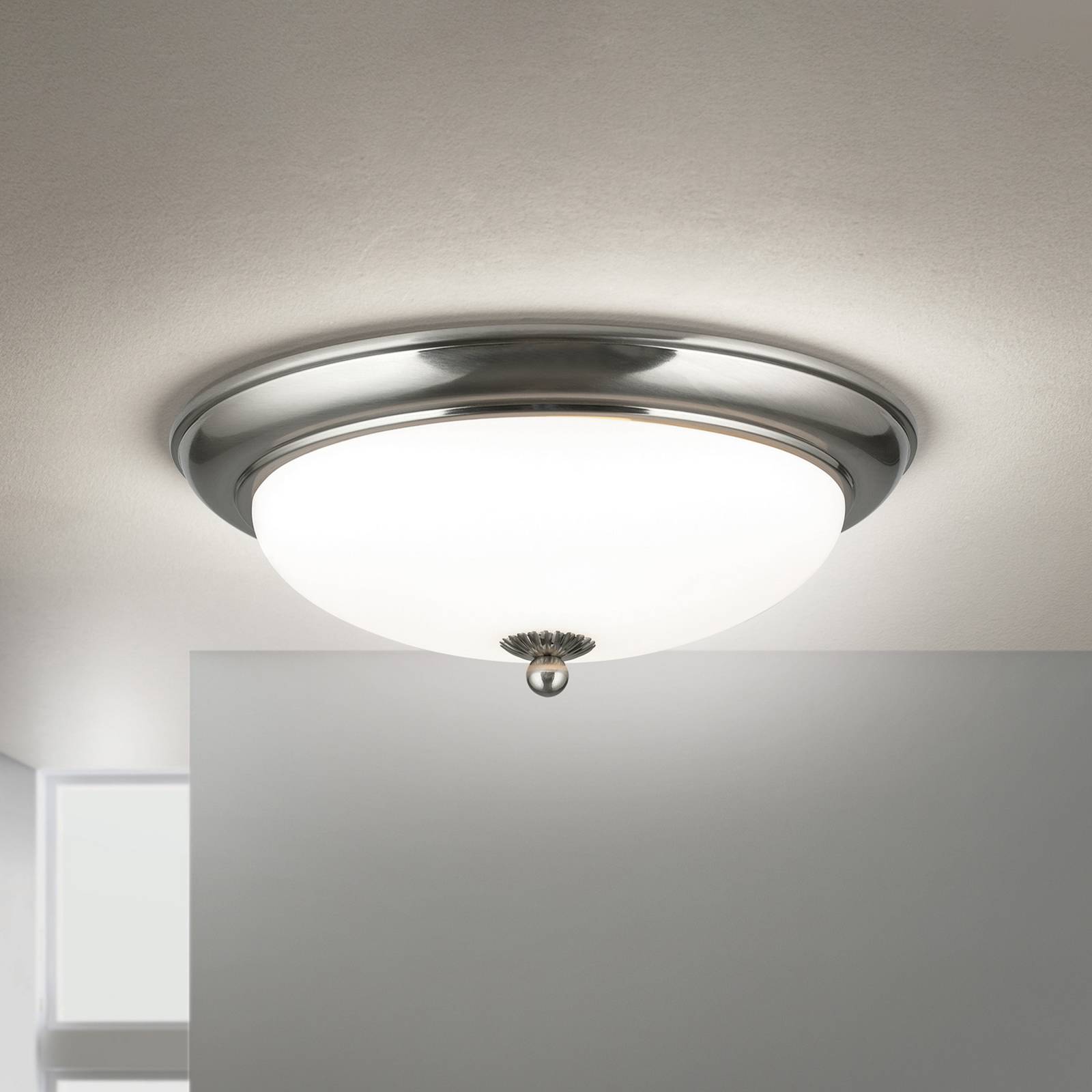ORION Lampa sufitowa Empire, Ø 35,5 cm, matowy nikiel, matowe opalowe szkło