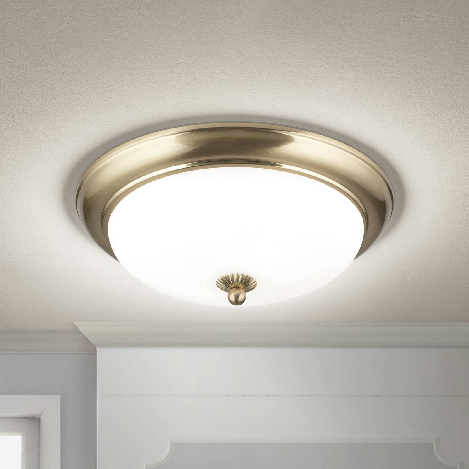 ORION Lampa sufitowa Empire, Ø 35,5 cm, mosiądz, matowe opalowe szkło