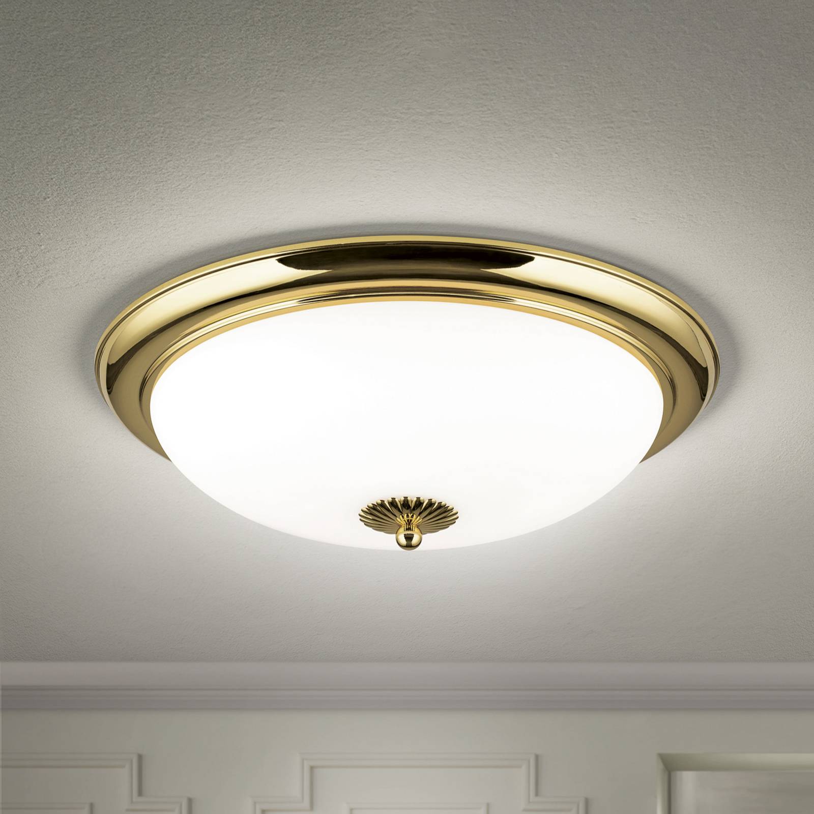 ORION Lampa sufitowa Empire, Ø 48 cm, złota, matowe opalowe szkło