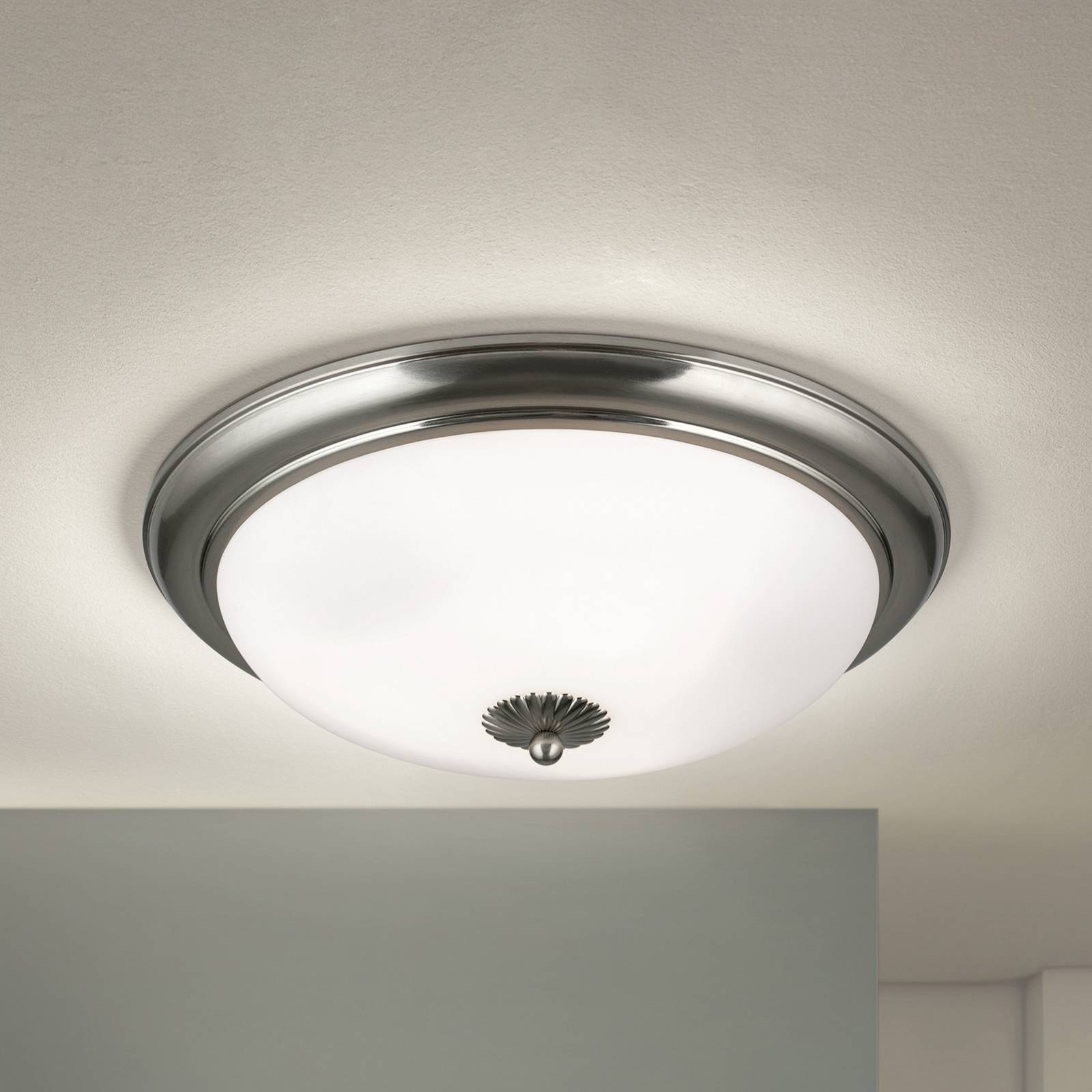 ORION Lampa sufitowa Empire, Ø 48 cm, matowy nikiel, matowe opalowe szkło