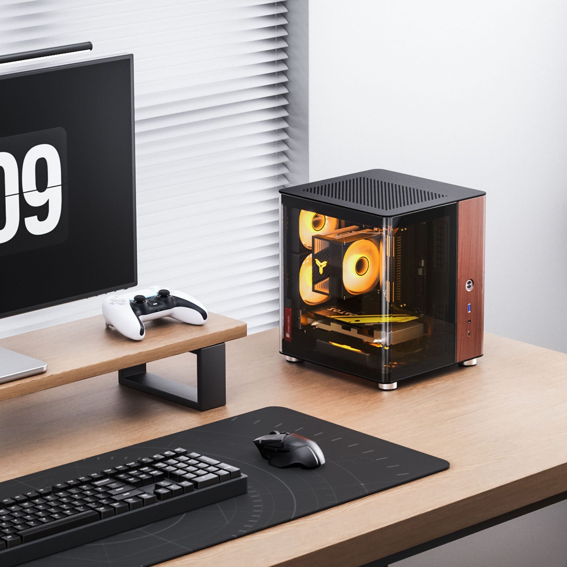 Jonsbo TK-0 PC Gehäuse, Mini-Tower, Mini-ITX, Tempered Glass, Holz - schwarz
