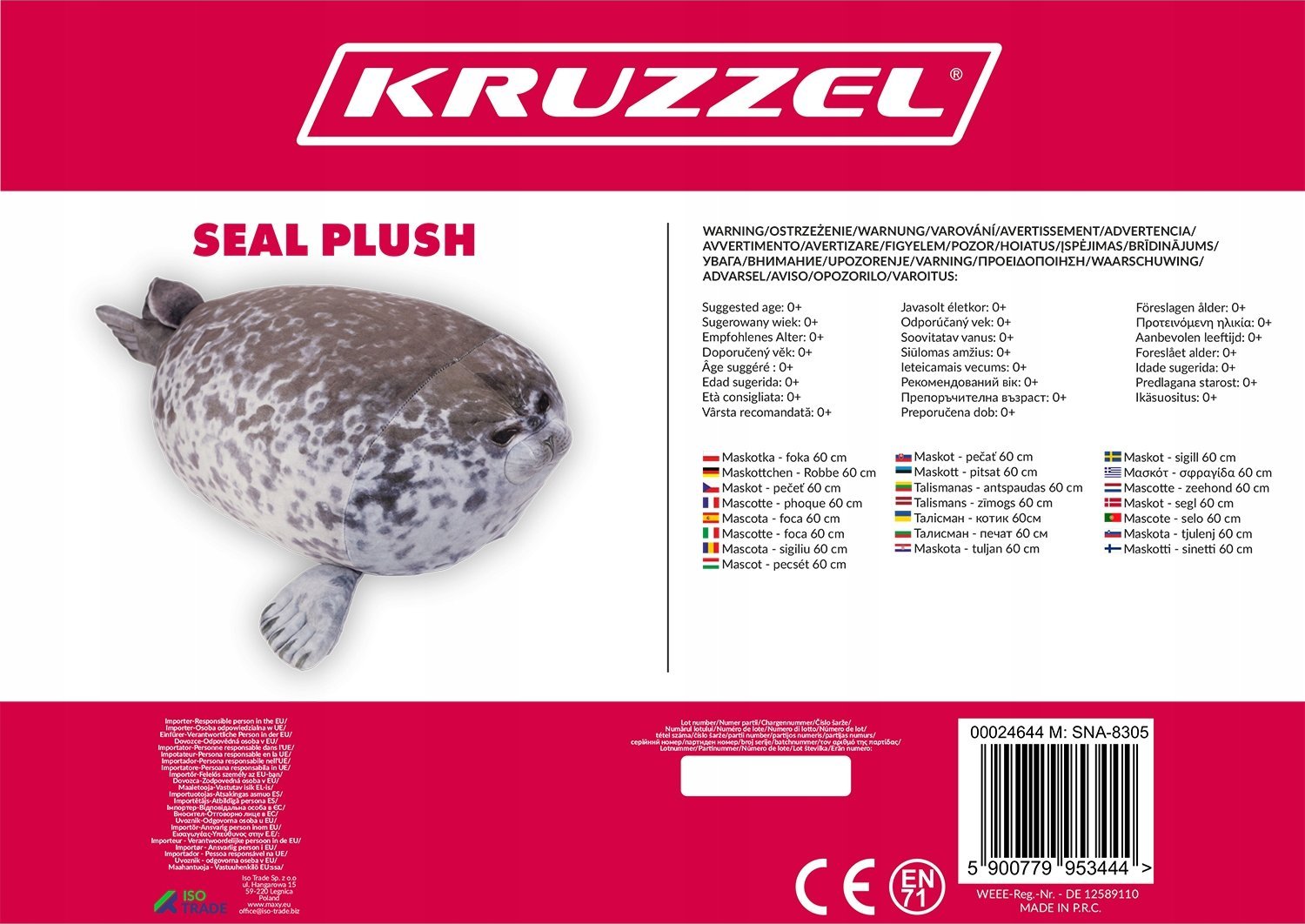 Maskotka - foka 60 cm Kruzzel 24644