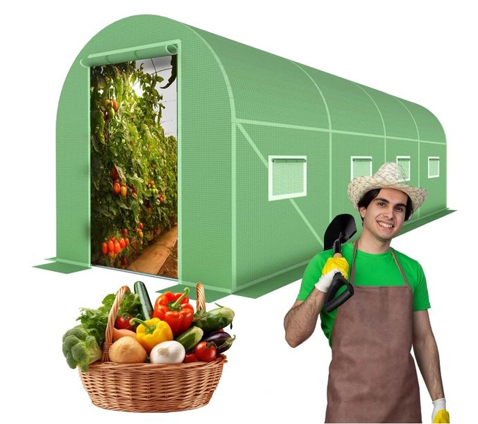 Tunel Foliowy Ogrodowy 4,5x2 Szklarnia Foliak 9m2 Stelaż + Folia Drzwi Okna