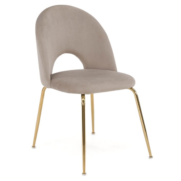 Krzesło Glamour KC-903-2 ciemny beż welur, nogi złoty chrom
