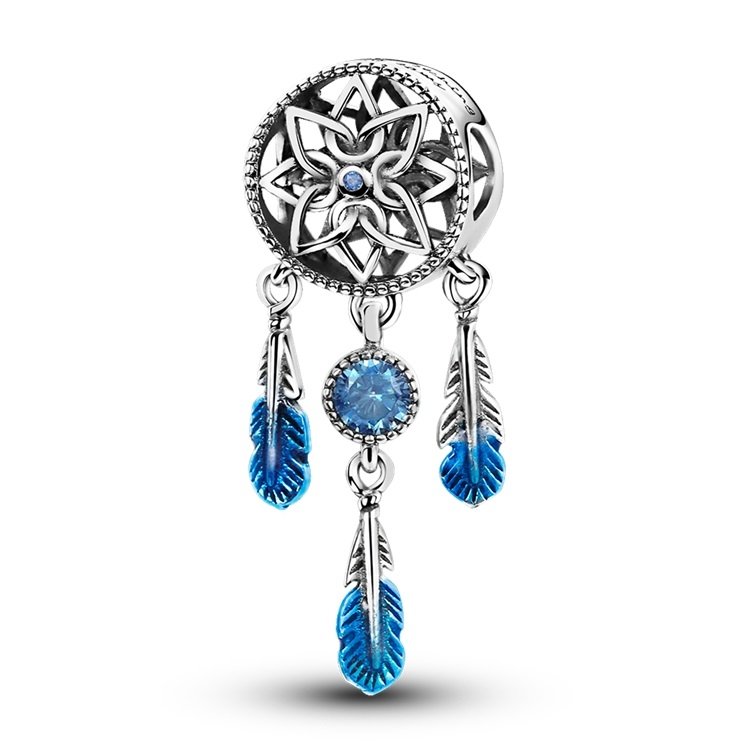 Zawieszka Charms SREBRO 925 Koralik do PANDORA Niebieski Łapacz Snów