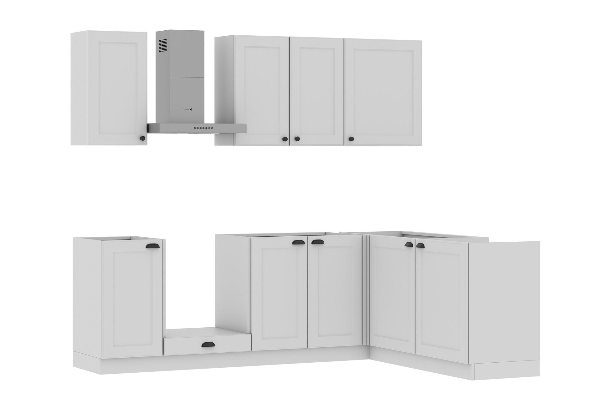 Zestaw Mebli Kuchennych London 240X180 Cm Mdf Lakier Biały Mat