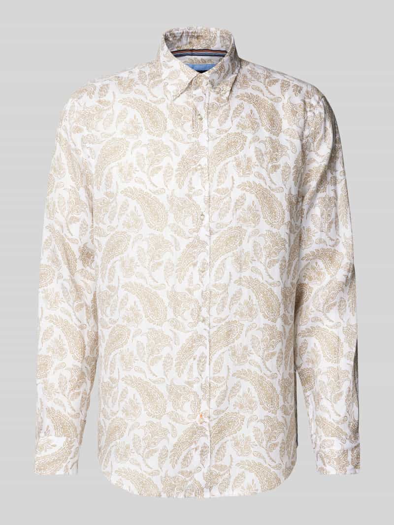 Koszula lniana o kroju regular fit z kołnierzykiem typu button down