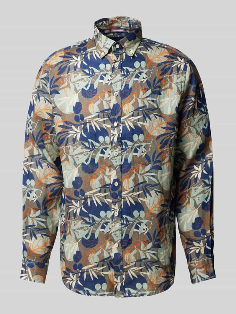 Koszula lniana o kroju regular fit z kołnierzykiem typu button down