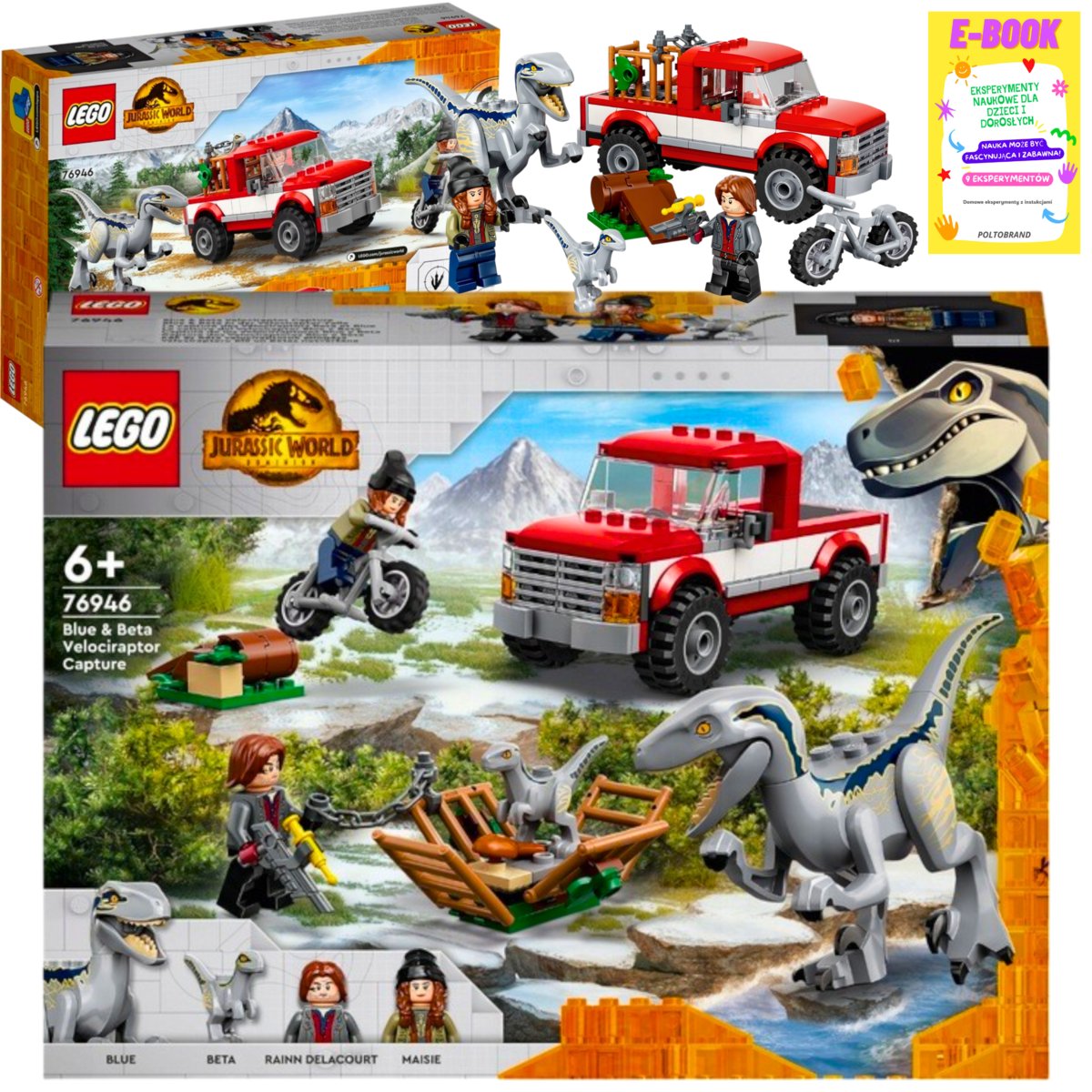 LEGO JURASSIC WORLD - Schwytanie Welociraptor Blue i Bety 76946 KLOCKI PREZENT + EBOOK