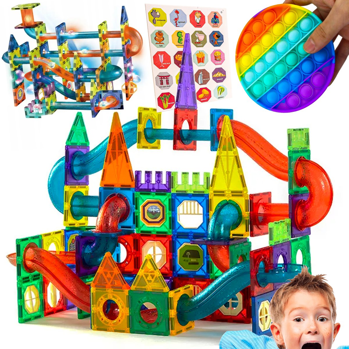 KLOCKI MAGNETYCZNE ŚWIĘCĄCE TOR KULKOWY XXXL KONSTRUKCYJNE ZESTAW DLA DZIECI +DODATKI