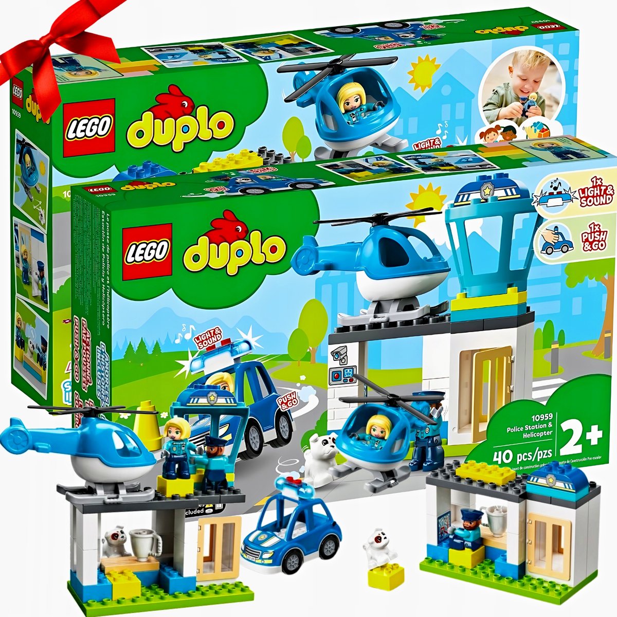 ZESTAW KLOCKÓW LEGO DUPLO POLICJA HELIKOPTER KOMISARIAT AUTO KLOCKI PREZENT
