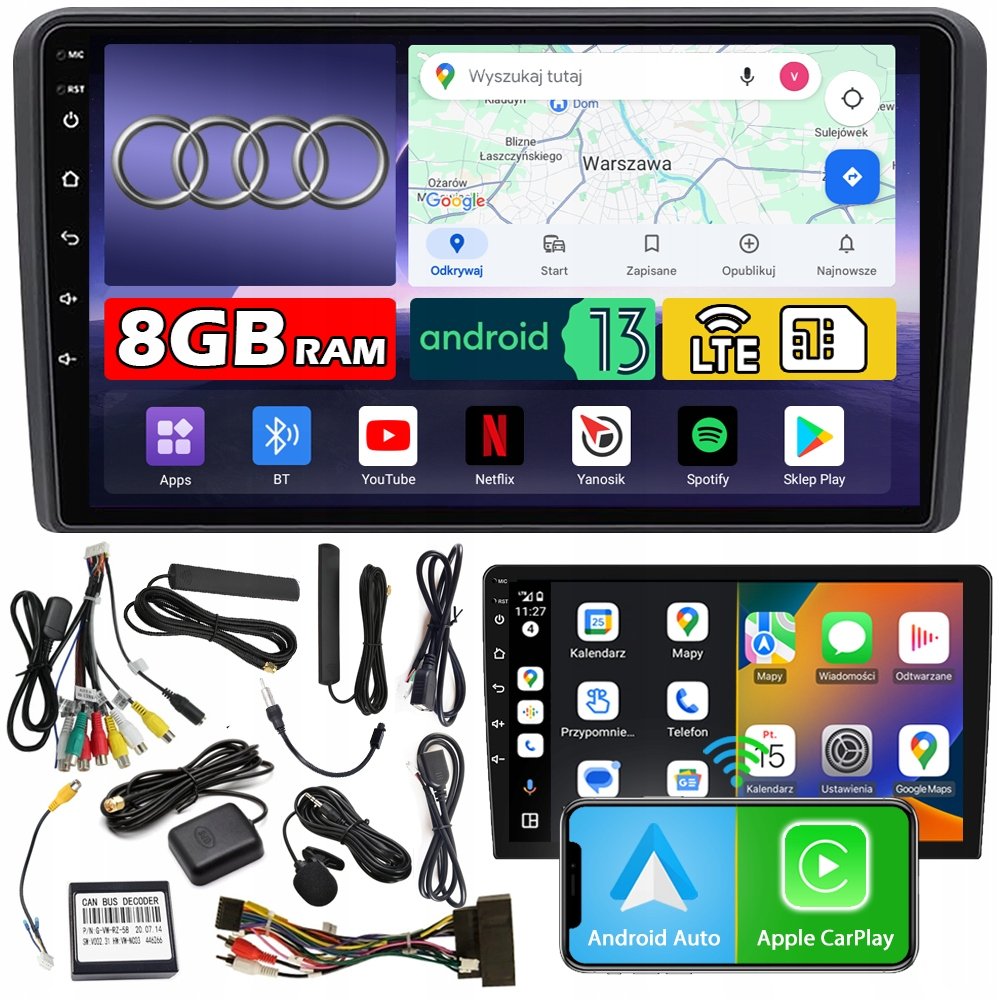 Radio samochodowe NCS ZQ9 AUDI A3 8P 2003-2012 Android nawigacja 8GB LTE
