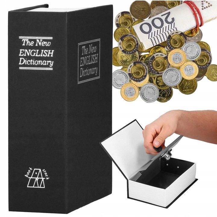 KASETKA METALOWA KSIĄŻKA SEJF NA KLUCZE PIENIĄDZE SKRYTKA SKARBONKA CZARNA