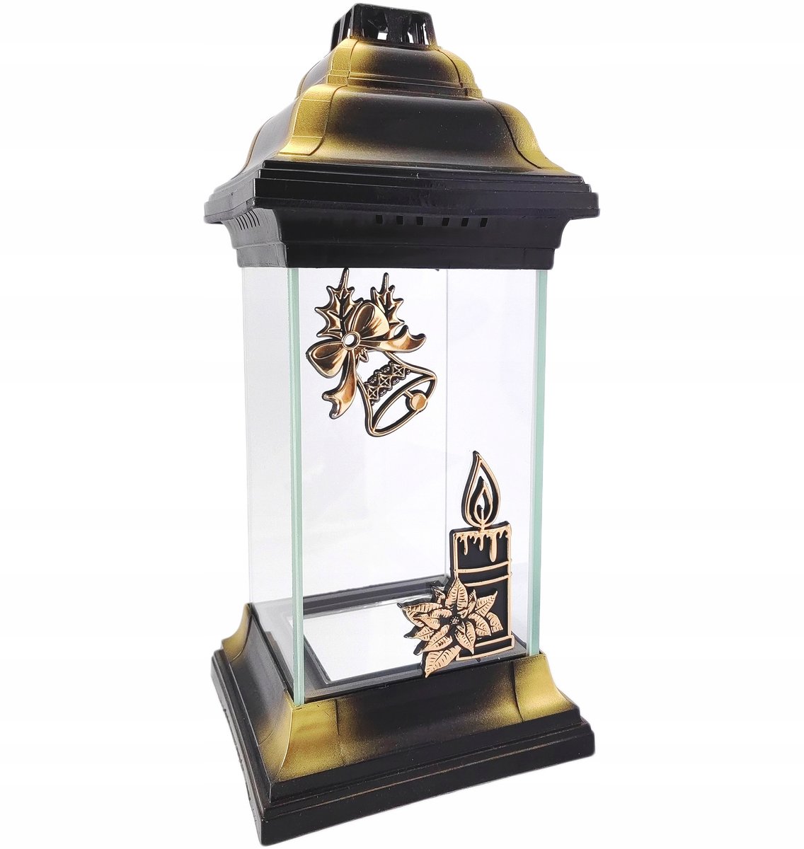 Znicz Kapliczka Szklany Boże Narodzenie Lampion Z Dzwoneczkiem Złoty 31Cm