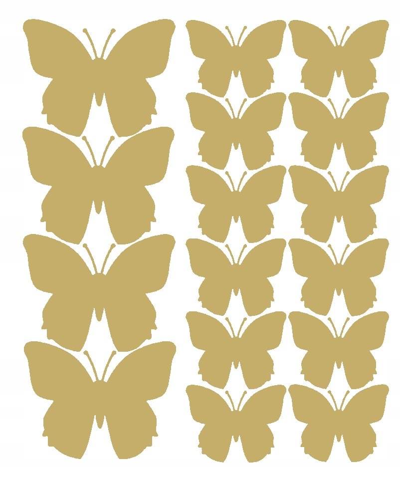 NAKLEJKA NA ŚCIANĘ MOTYLE NAKLEJKI 32 SZTUKI ZŁOTY MATOWY 70 MIKRONÓW