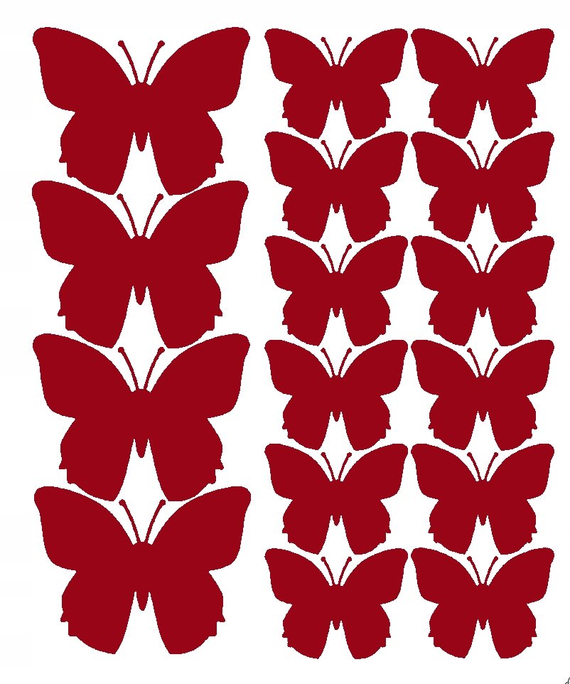 NAKLEJKA NA ŚCIANĘ MOTYLE NAKLEJKI 32 SZTUKI CIEMNO CZERWONY MATOWY