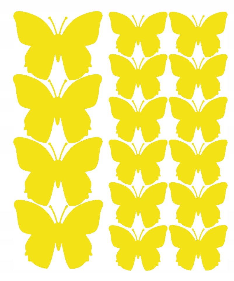NAKLEJKA NA ŚCIANĘ MOTYLE NAKLEJKI 32 SZTUKI ŻÓŁTY MATOWY 70 MIKRONÓW