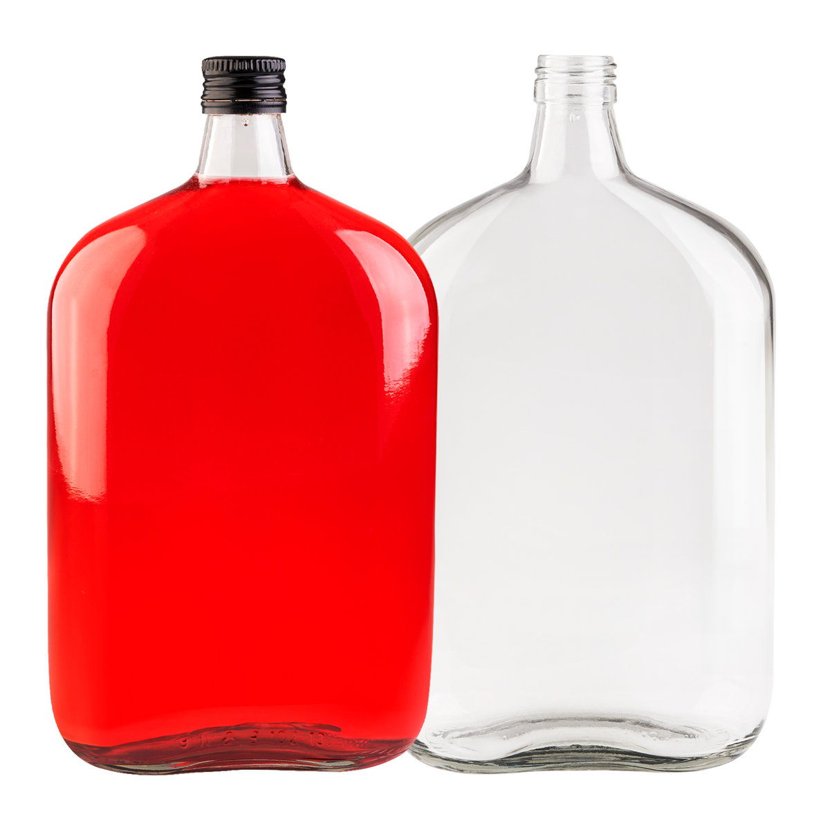 BUTELKA SZKLANA NA WINO NALEWKI BIMBER WÓDKĘ SOKI PŁASKA 1 L Z ZAKRĘTKĄ