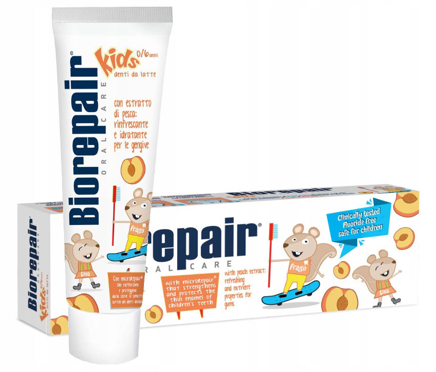 Pasta do zębów dzieci 0-6 lat BIOREPAIR Kids bez fluoru Brzoskwinia 50ml