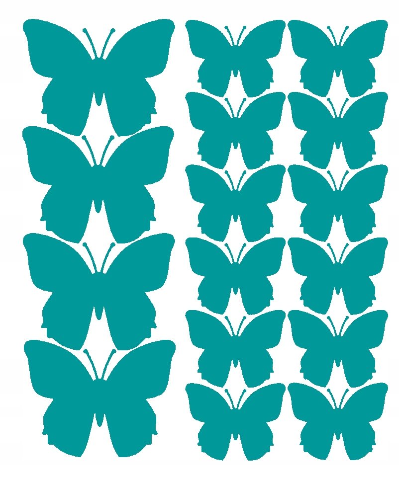 NAKLEJKA NA ŚCIANĘ MOTYLE NAKLEJKI 32 SZTUKI TURKUSOWY Z POŁYSKIEM