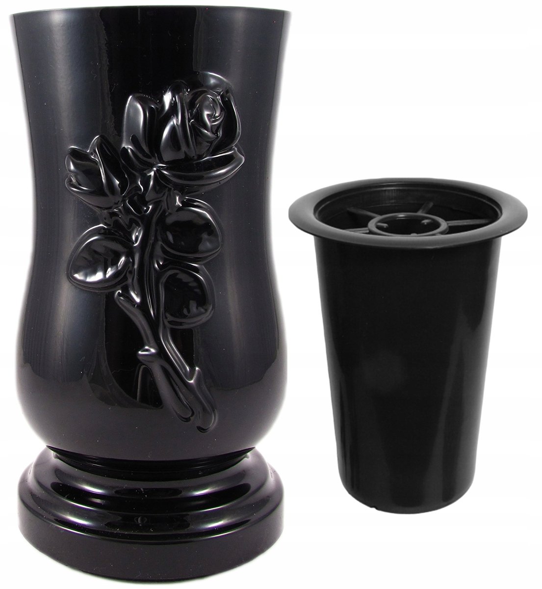 Wazon nagrobny nagrobkowy z różą czarny ciężki wazony nagrobne róża + wkład