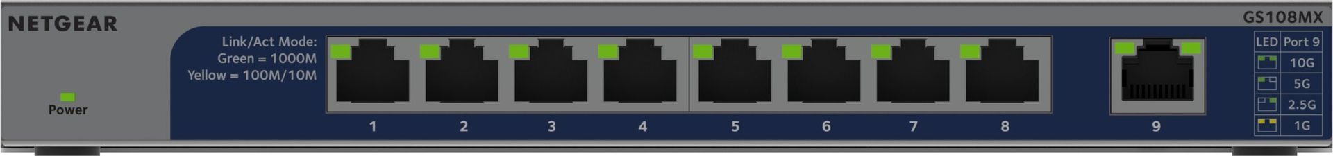 NETGEAR GS108MX-100EUS łącza sieciowe Nie zarządzany L2 Gigabit Ethernet 10/100/1000 Montaż na biurku/ścianie