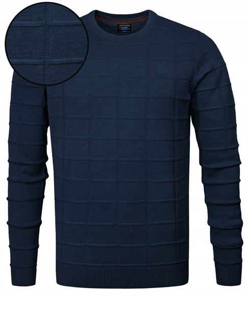 Elegancki SWETER Męski Klasyczny GRANATOWY Bawełniany XXXL Pako Jeans