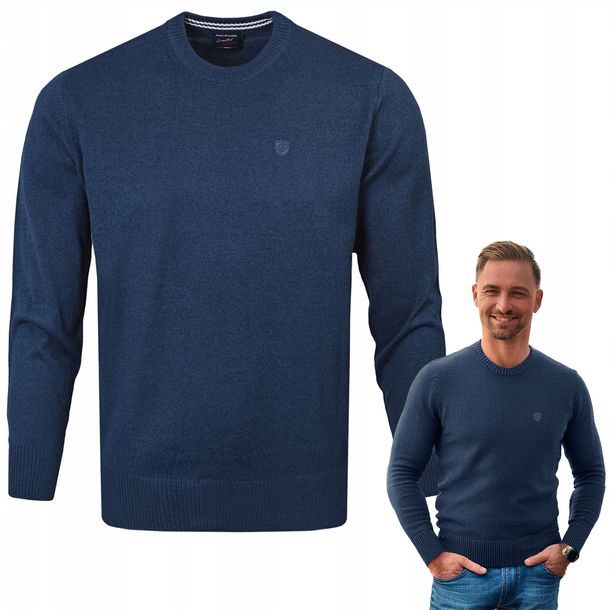 SWETER Męski Klasyczny BASIC Gładki GRANATOWY melanż XL Pako Jeans