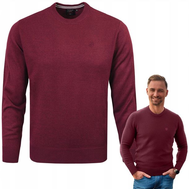 SWETER Męski Klasyczny BASIC Gładki BORDOWY melanż L Pako Jeans
