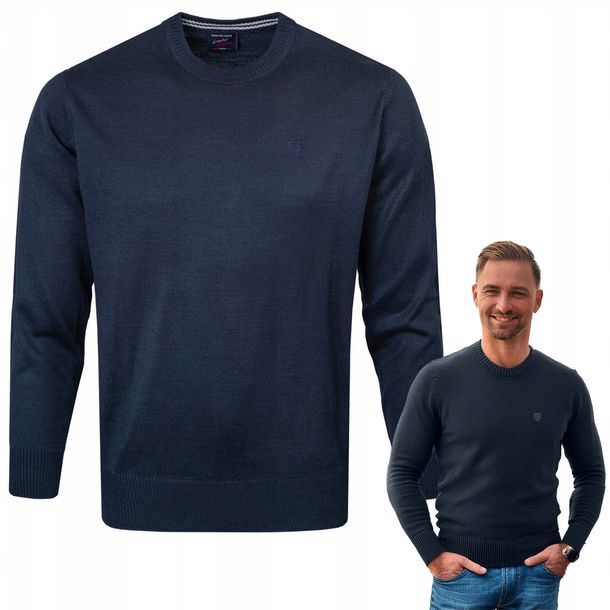 SWETER Męski Klasyczny BASIC Gładki CIEMNOGRANATOWY L Pako Jeans