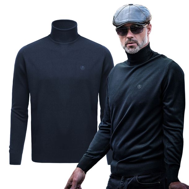 Klasyczny GOLF Sweter Męski Elegancki Gładki GRANATOWY L Pako Jeans