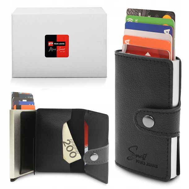 Automatyczne ETUI na Karty Ochrona RFID Portfel Wysuwany Pako Jeans CZARNY