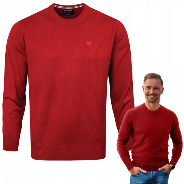 SWETER Męski Klasyczny BASIC Gładki CZERWONY M Pako Jeans