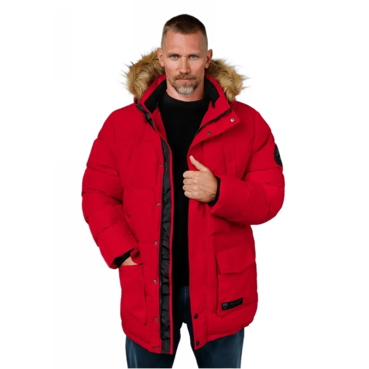 Kurtka Zimowa z kapturem Pit Bull Parka Forest '24 - Czerwona  M