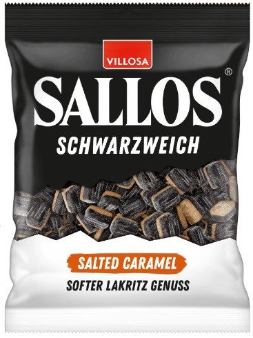 SALLOS SCHWARZWEICH Salted Caramel – miękkie cukierki lukrecja ze słono-słodką pianką 200g
