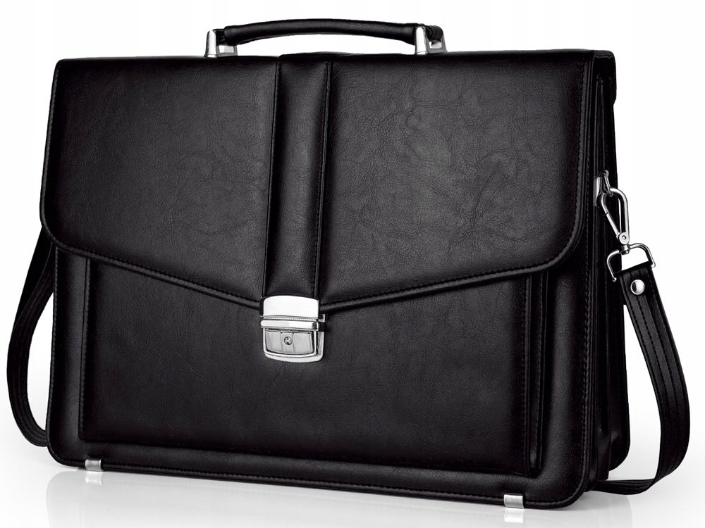 Solome, Skórzana aktówka męska, Milford, czarna