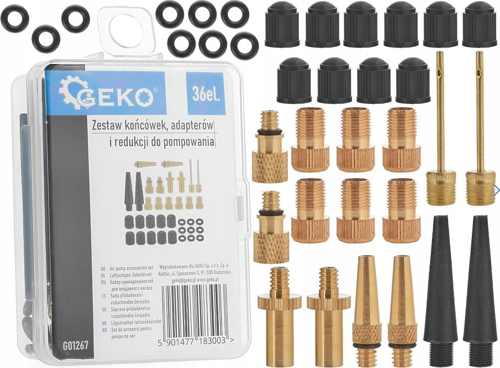 Geko Zestaw końcówek, adapterów i redukcji do pompowania 36el. 20/240