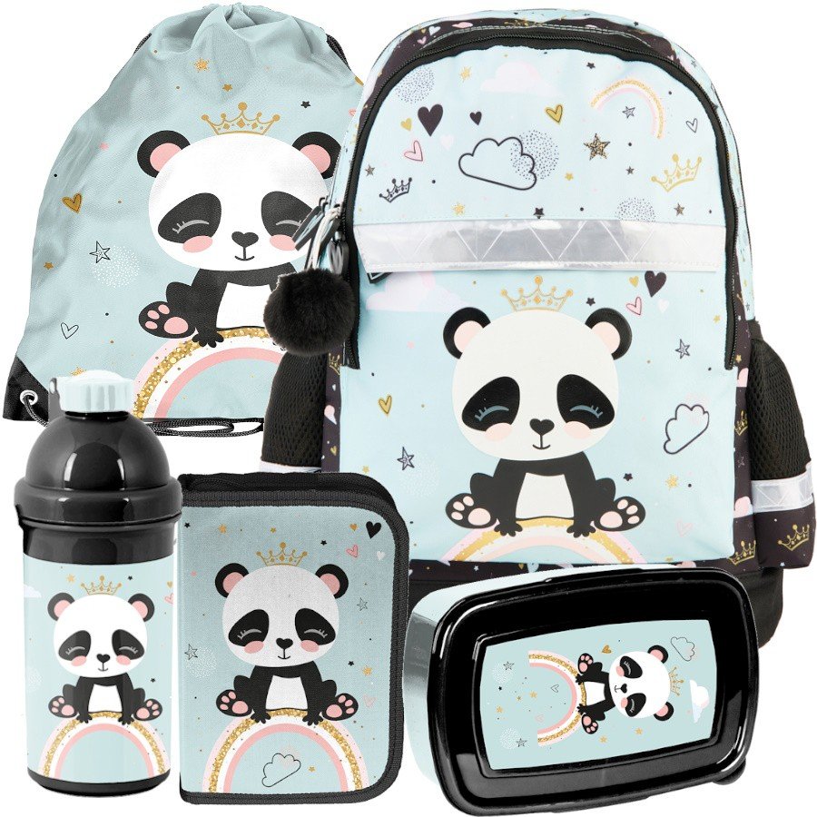 ZESTAW Szkolny Plecak Paso Miś Panda Koala Tęcza 5 elementów
