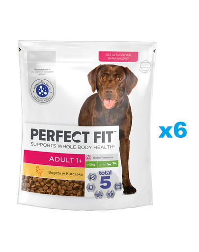 PERFECT FIT Adult 1+ sucha karma pełnoporcjowa dla dorosłych psów dużych ras bogata w kurczaka 6x825g -