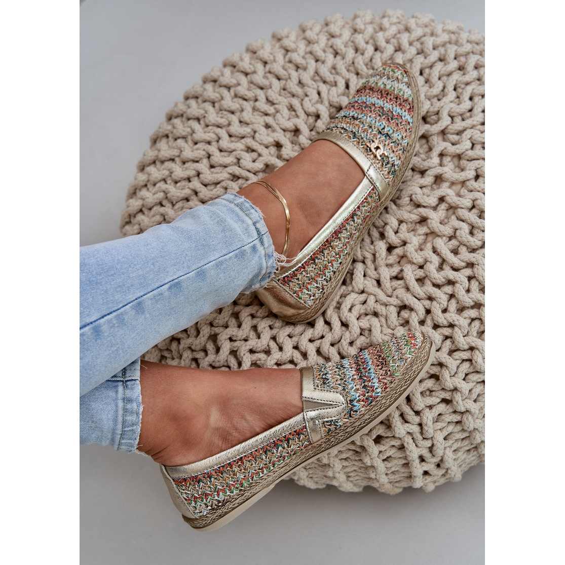 Eleganckie Skórzane Espadryle Z Plecionką Zazoo 10178 Multikolor wielokolorowe