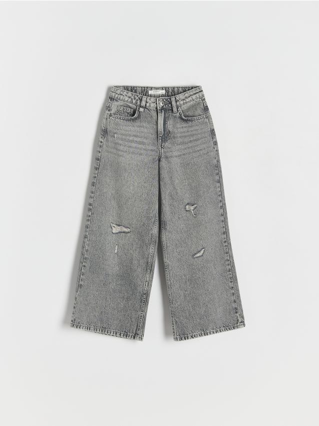 Reserved - Jeansy super wide leg - jasnoszary