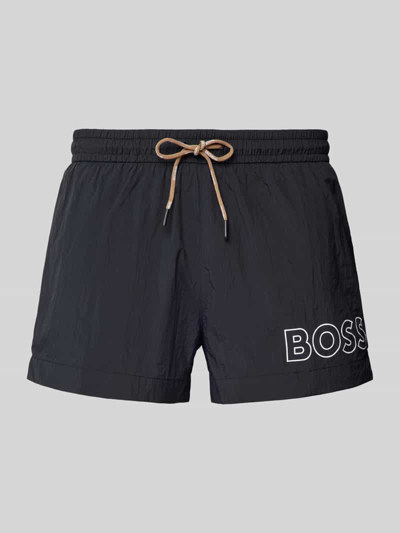 Spodenki kąpielowe o kroju relaxed fit z nadrukiem z logo model ‘Mooneye’