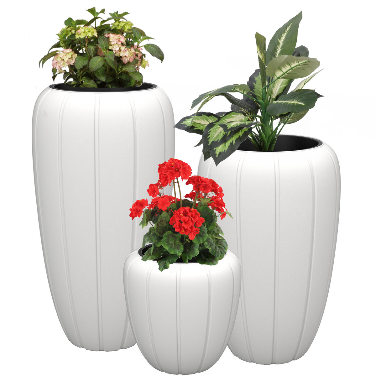 Komplet 3X Donica Wysoka +Wkład Ø40 H 40 62 75 Cm Biały Mat Okrągła
