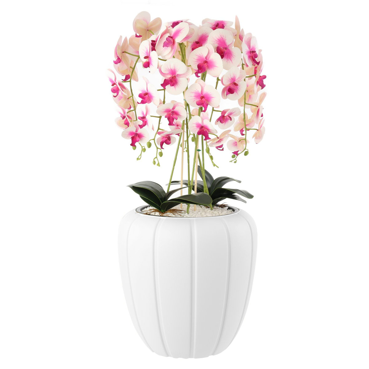 Sztuczny bukiet kaskadowy orchidei Cremerosa w doniczce, biały, 90 cm wysokości, gumowane kwiaty, 5 pędów, dekoracja do domu i biura