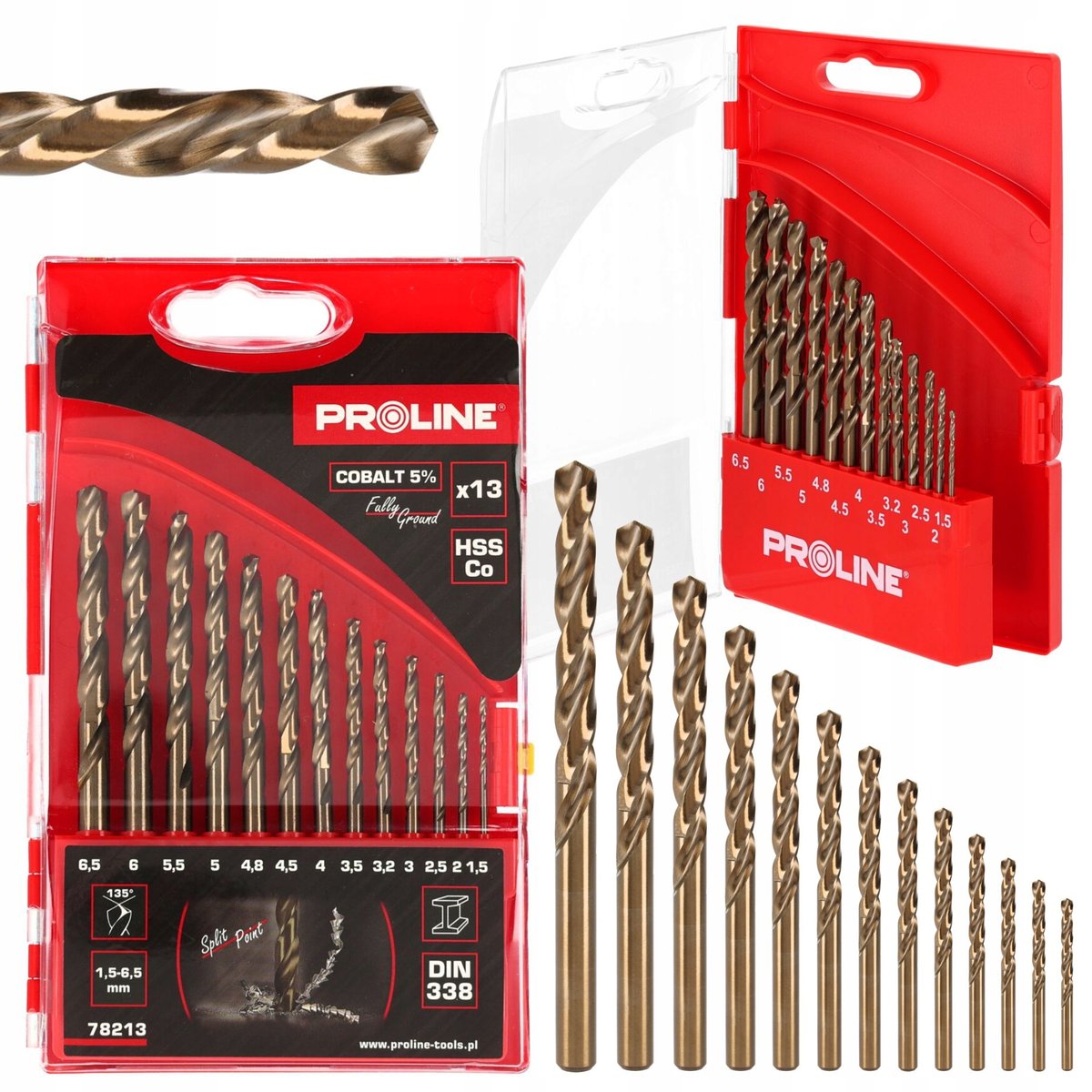 PROLINE ZESTAW WIERTEŁ DO METALU HSSCO DIN338 13 SZTUK 1.5-6.5MM 78213