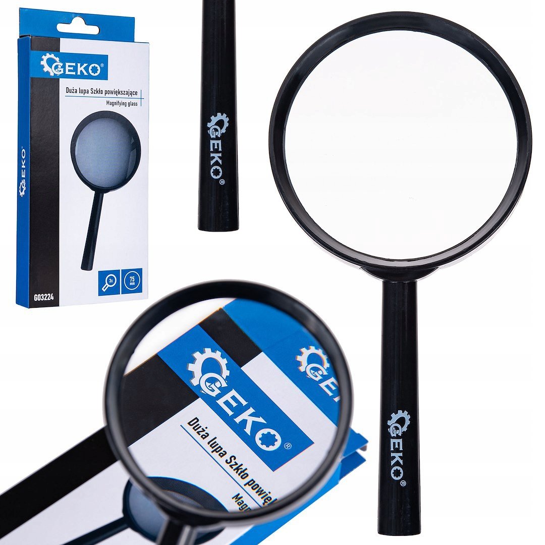 GEKO LUPA KLASYCZNA RĘCZNA CZARNA SZKŁO POWIĘKSZAJĄCE DO CZYTANIA 3X 75MM